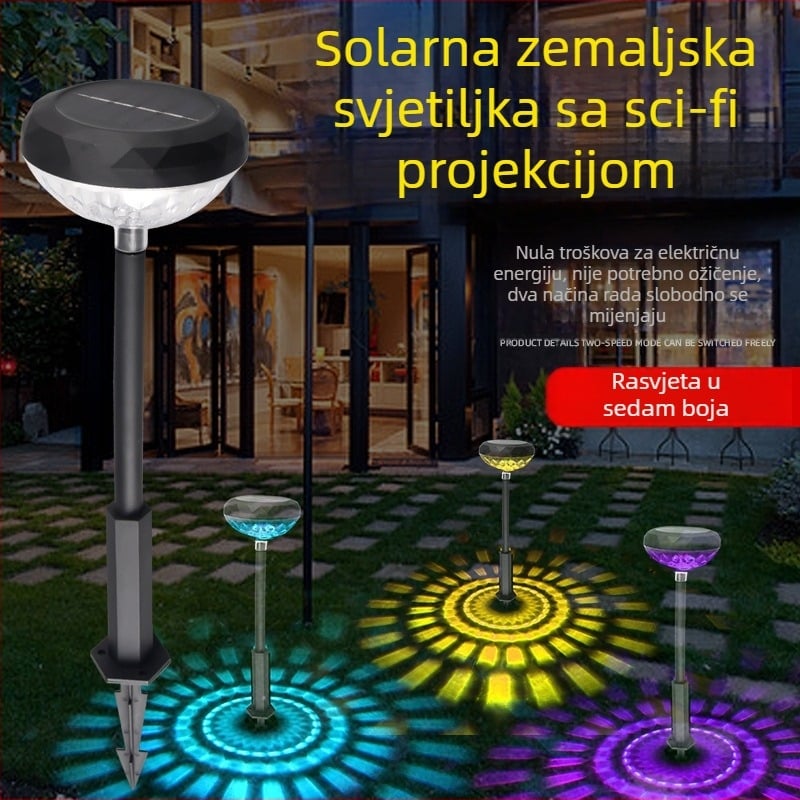 Solarna zemaljska lampa za vanjsku baštu s RGB projekcijom, vodootporna dekorativna svjetiljka za travnjak