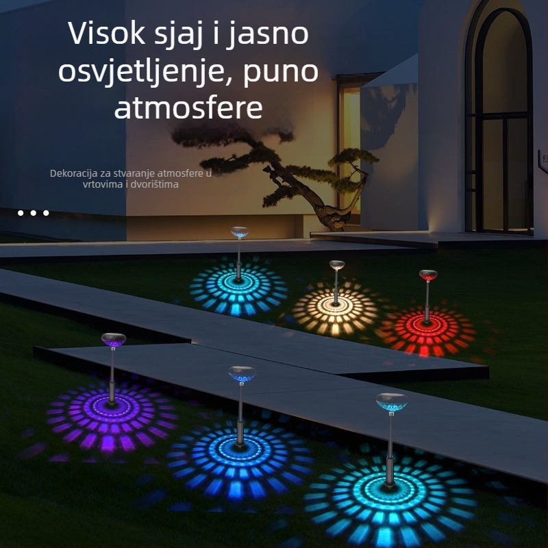 Solarna zemaljska lampa za vanjsku baštu s RGB projekcijom, vodootporna dekorativna svjetiljka za travnjak