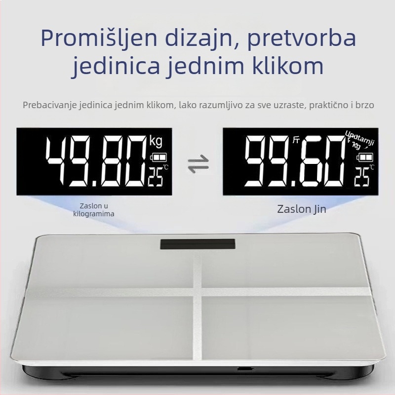 Pametna Bluetooth vaga za masnoću tijela s visokom preciznošću – digitalna vaga za kućnu upotrebu i studentski dom