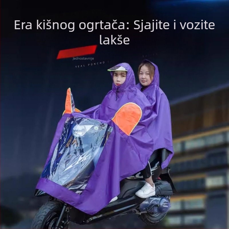 Pončo za kišu za električni motocikl, odrasli, korejski modni stil, ekstra debelo, za jednu ili dvije osobe