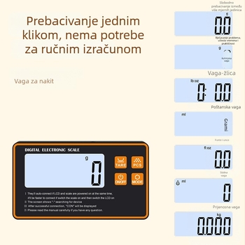 Split-tip kuhinjska vaga s pametnim elektronskim mjerenjem, rezolucija 1 g, kompaktna vaga za gram uz kućnu upotrebu, visoka preciznost za hranu, raspon mjerenja 5 g–15 kg