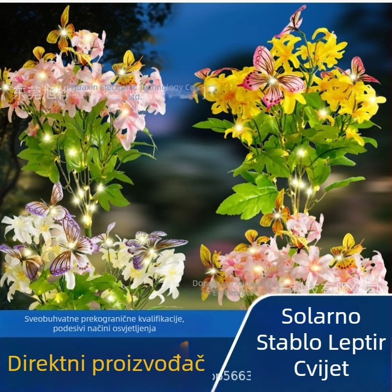 Solarna lampa za travu s leptirima i cvijećem, LED, vanjska vrtna rasvjeta