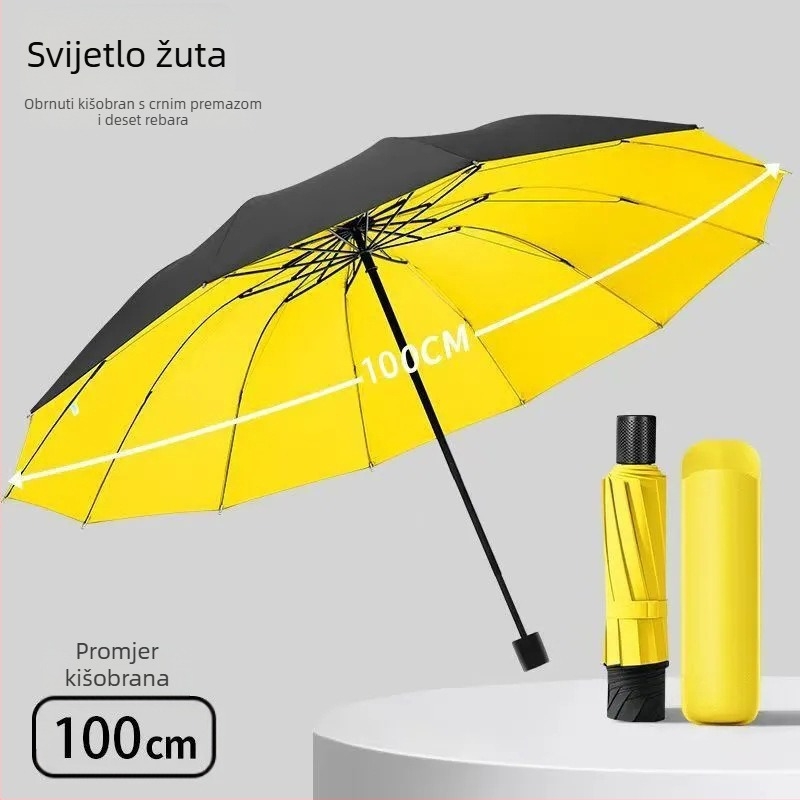 Extra velik kišobran s 12 rebara za sunce i kišu, lagan, otporan na buru, za poslovnu upotrebu, unisex