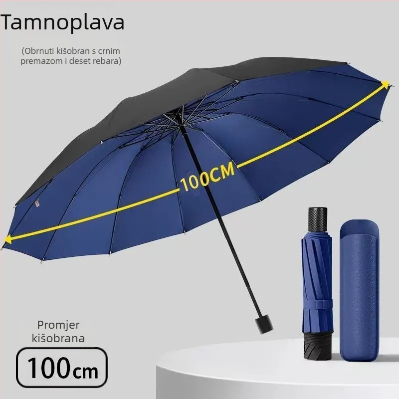 Extra velik kišobran s 12 rebara za sunce i kišu, lagan, otporan na buru, za poslovnu upotrebu, unisex