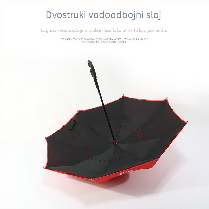 Obrnuti kišobran, dvostruki sloj, tip C, ručno otvaranje, sklopivi reklamni kišobran s otiskom logotipa