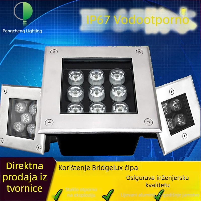 LED kvadratna ugradbena svjetla za vanjsku travu i trg, IP67, 24V, snaga 3W/4W/5W/9W/12W/16W/24W/36W/30W