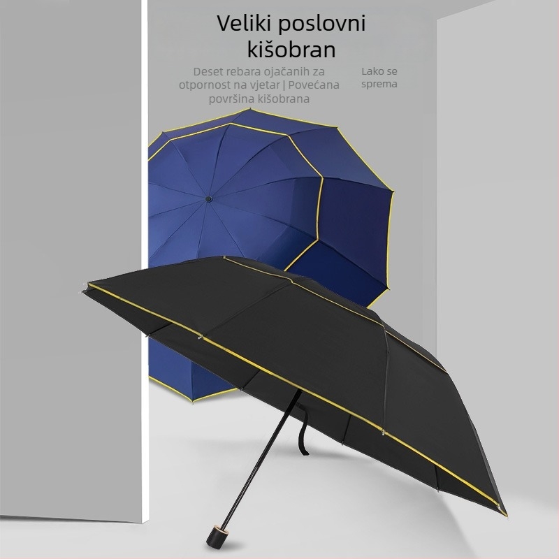 Muški dvostruki sloj kišobran s 10 rebara, ručno sklopivi, s logom – poslovni dar