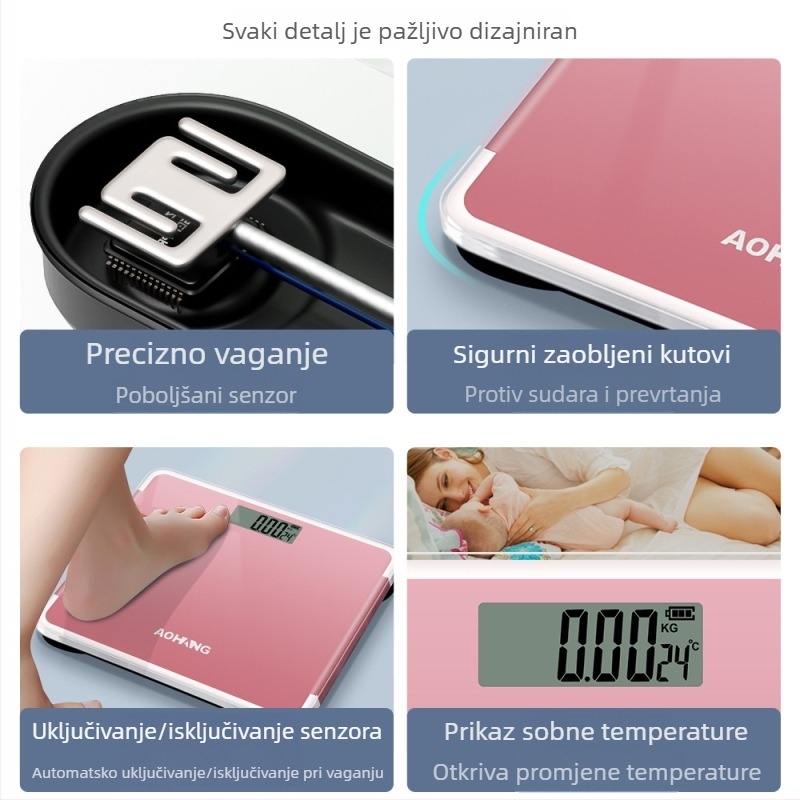 Prilagodljiva digitalna vaga za kupaonicu, kućna vaga za tjelesnu težinu, kapacitet 180 kg, ispis u punoj boji