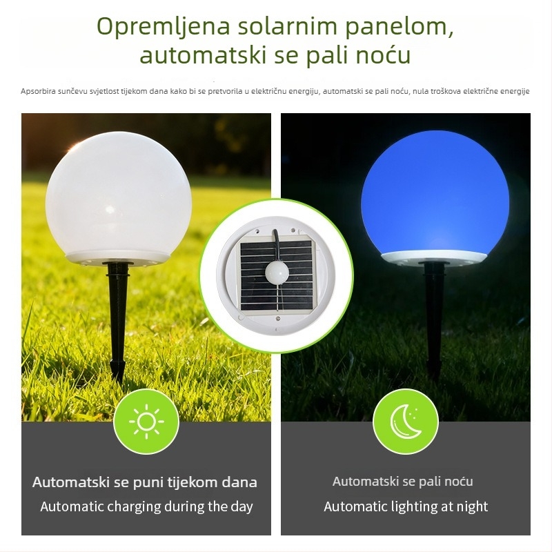 Solarna lampa za travnjak, ugrađena u zemlju, vanjska vodootporna rasvjeta dvorišta sa šarenom LED kuglom