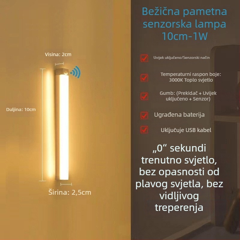 LED traka s pametnim senzorom pokreta za garderobu, ormar za cipele i vinsku komodu – magnetski gumb tip