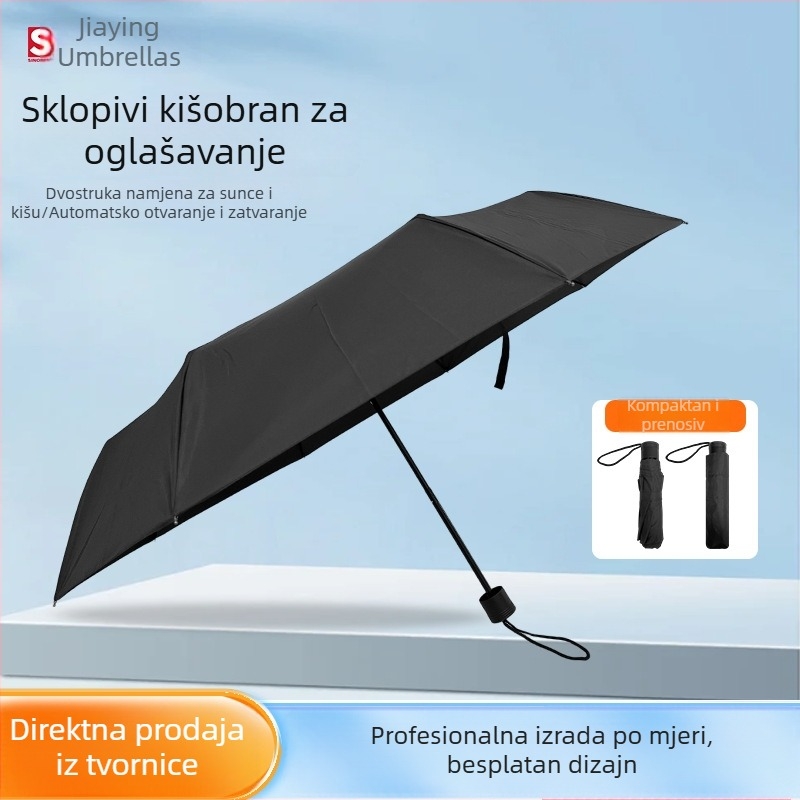 Crni sklopivi kišobran otporan na vjetar i UV zaštitu za korporativne događaje, reklamni kišobran s mogućnošću prilagodbe