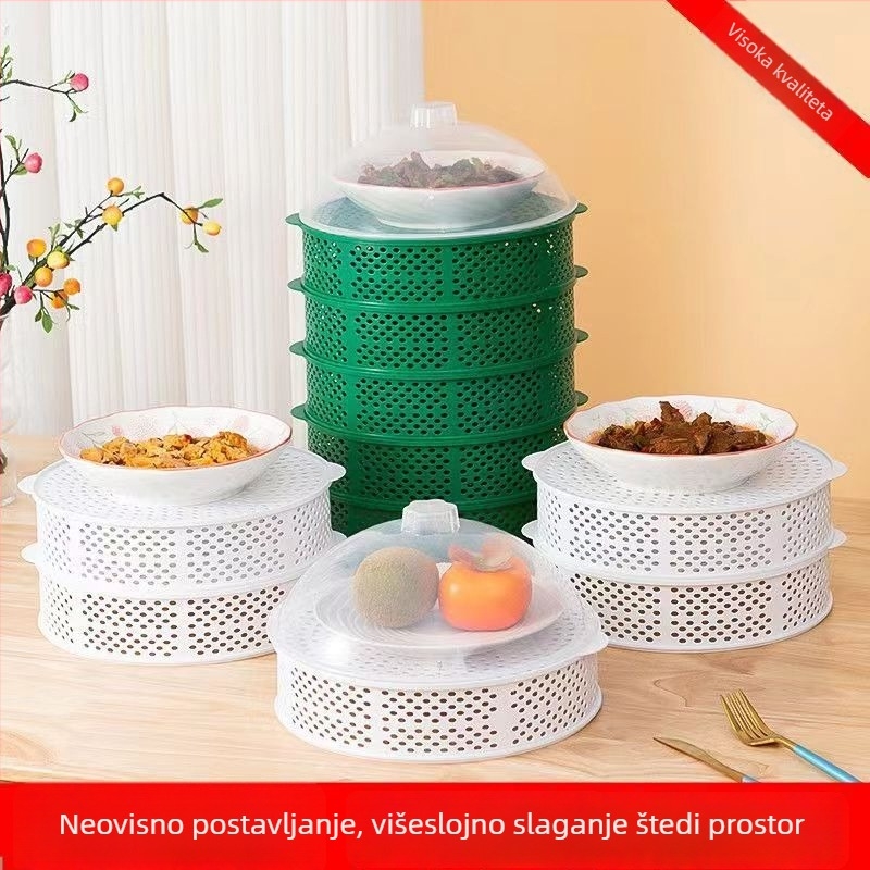 Višeslojni pokrov za hranu s prorezima i držačem za ostatke, poklopac zdjele, otporan na prašinu, zaštita od komaraca i muha