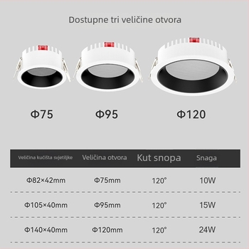 Ugradni COB LED downlight s uskim okvirom, 10–50W, 3000K