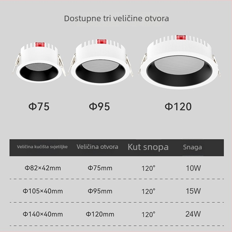 Ugradni COB LED downlight s uskim okvirom, 10–50W, 3000K
