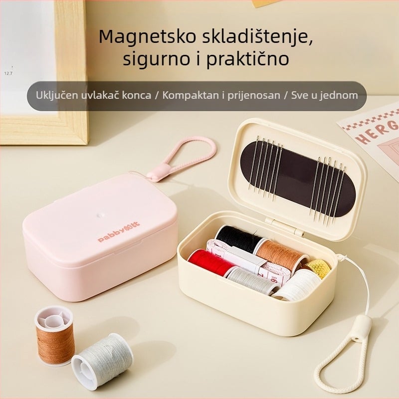Mini prijenosna magnetska kutija za šivanje s privjeskom, set za šivanje bez igle, siguran prijenos i pohrana