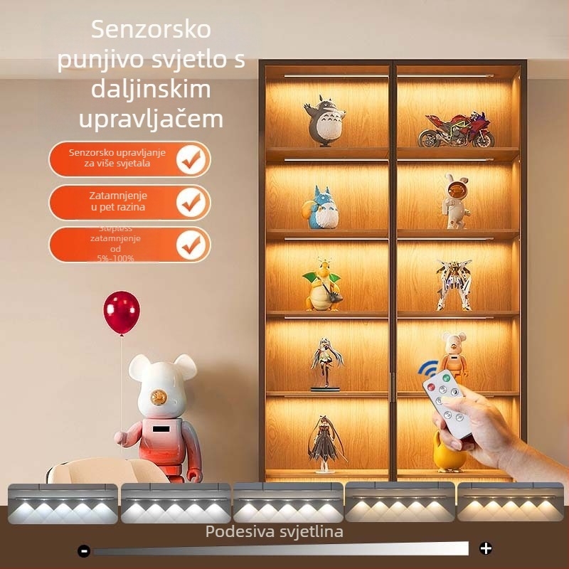 Ultra-tanko svjetlo za ormar s senzorom pokreta, bežično, samoljepljiva LED traka, za hodnik, ormar za cipele i vinsku vitrinu, podesiva temperatura boje