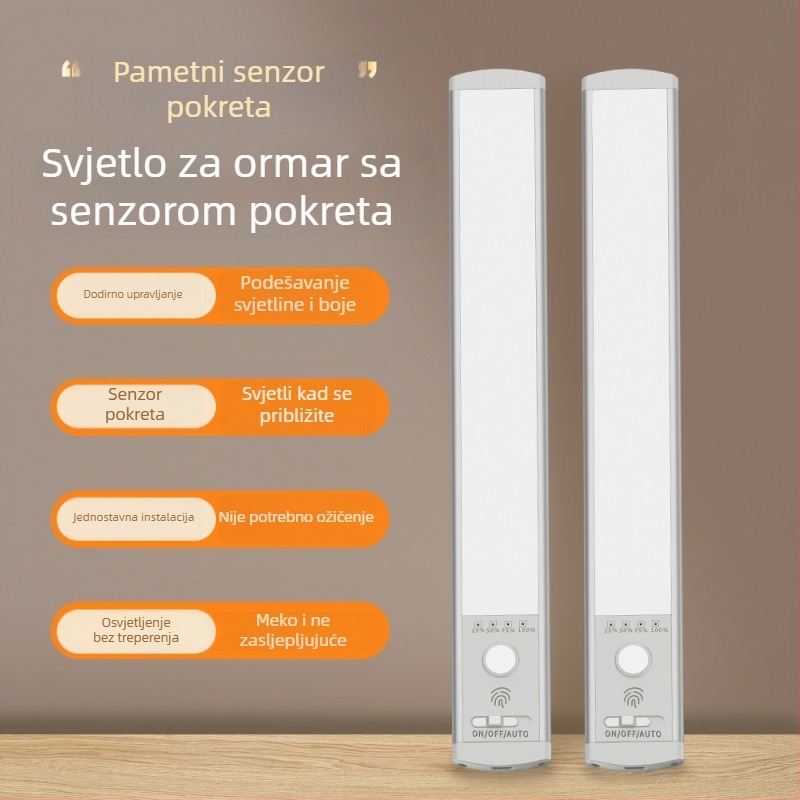 Inteligentna noćna lampica za noćni ormarić, senzor tijela, magnetsko pričvršćivanje, tri boje temperature, punjiva LED traka