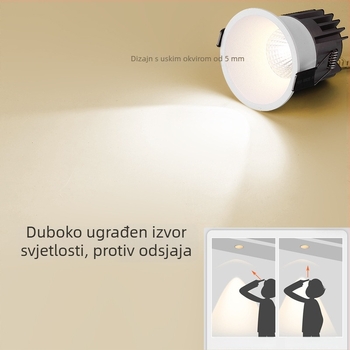 LED downlight s uskim okvirom, duboki anti-sjaj, fiksni kut, COB izvor punog spektra, ugrađeno stropno svjetlo za pranje zida