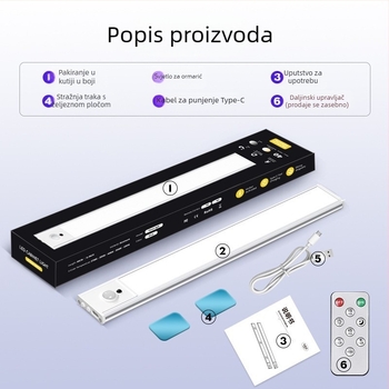 Inteligentna noćna LED traka za ormarić sa senzorom, duga traka za ormar, FCC certificiran senzor, napajanje baterijom