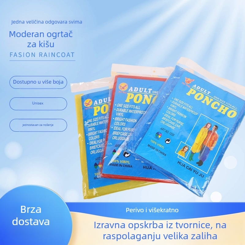 Debeli jednokratni dječji kišni pončo s kapuljom, prijenosni, jednodjelni, za otvorene zabavne parkove, PVC tkanina