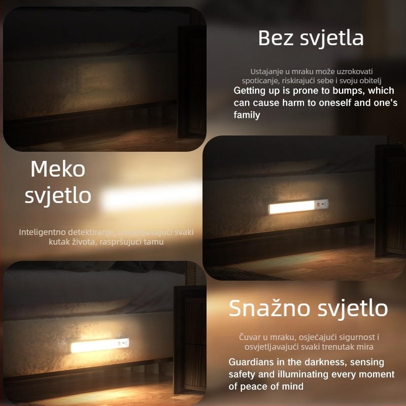 Izuzetno tanko LED svjetlo za ormarić sa senzorom pokreta i magnetskom trakom, punjiva noćna lampica za spavaću sobu