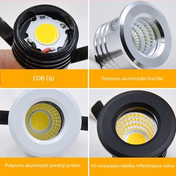 LED stropno svjetlo s ugrađenim malim reflektorom, 3W COB, osvjetljenje vinskog ormarića i izložbenog ormarića, mali otvor, 30 razina svjetline