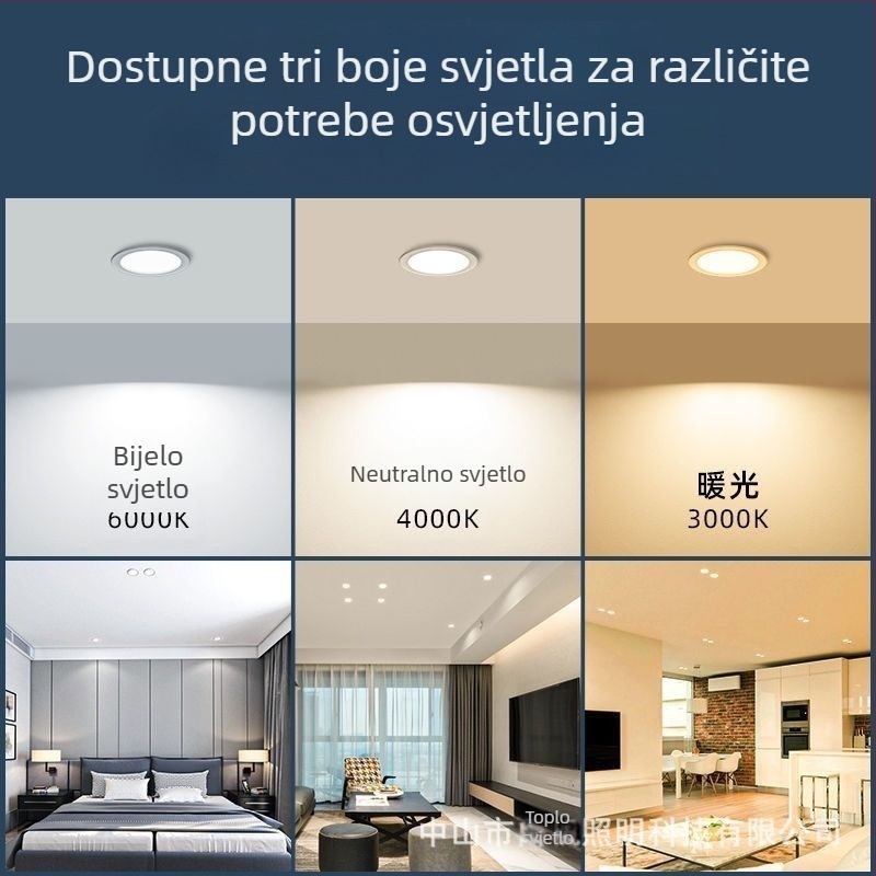 LED downlight ugrađen, ultra-tanki, anti-glare, 5W, za kućnu i poslovnu upotrebu