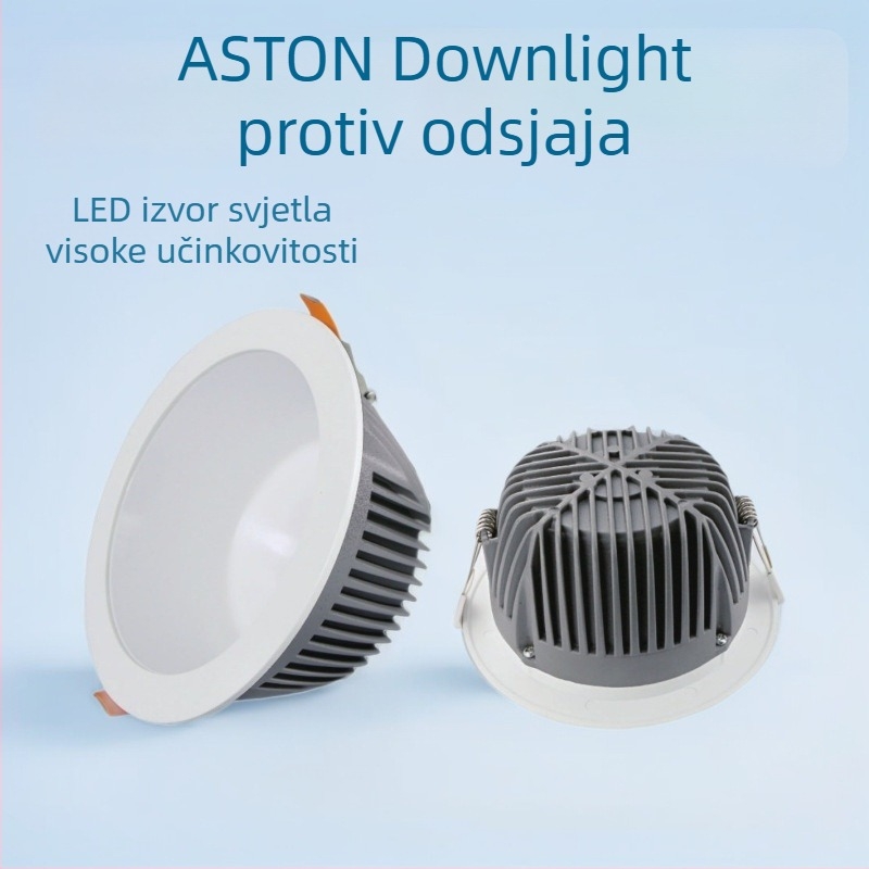 Ugrađeno visoko snaga LED downlight s aluminijskim kućištem, 21–30W, 4000K, CRI ≥90, max 36V, otvor 200 mm, ukupne dimenzije 230 mm, SMD čip
