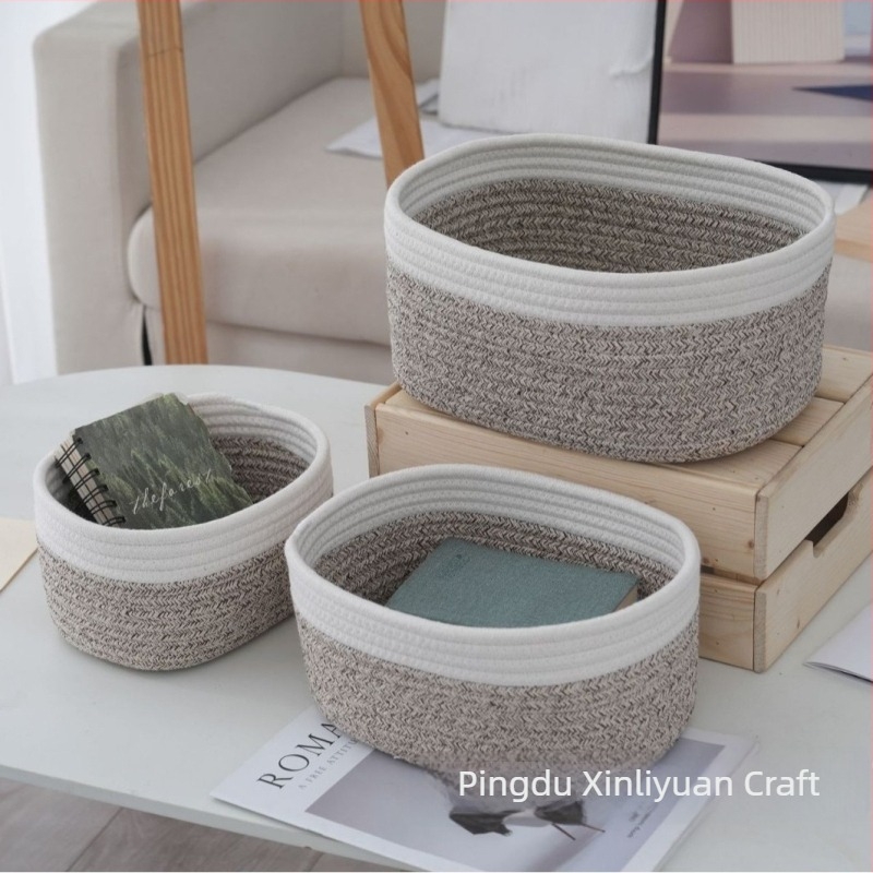 Ins stil mali stolni koš za pohranu, bijeli pleteni pamuk uzet, organizator za ključeve u hodniku