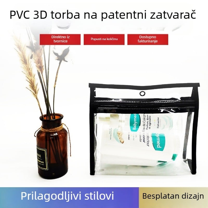 Prozirna PVC torbica sa zatvaračem za kozmetiku i putne potrepštine, vodootporna torbica za dokumente, izrađena po narudžbi