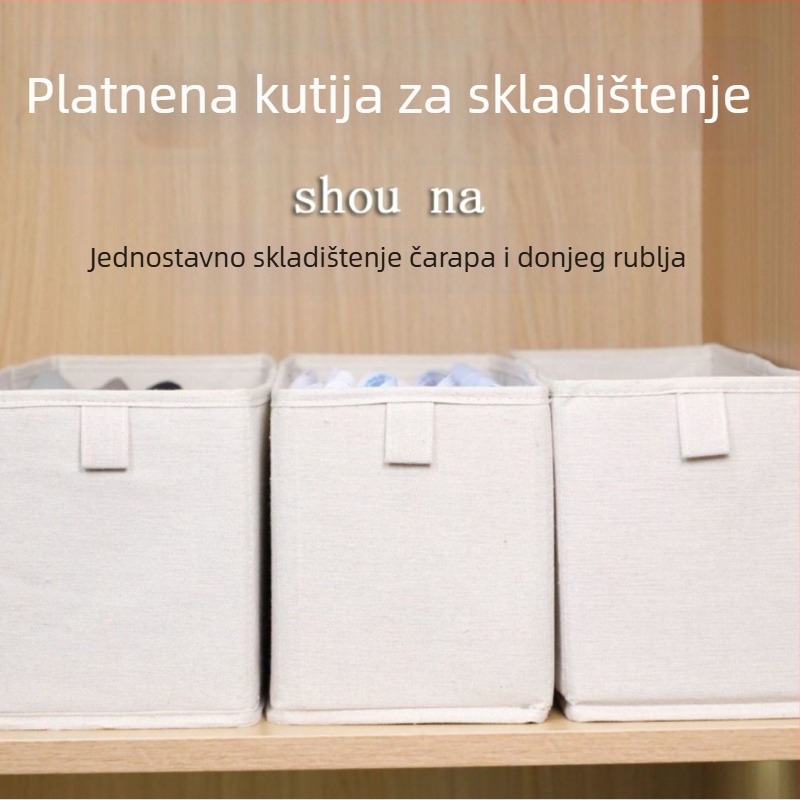 Sklopiva košarica za kućnu upotrebu, pamut-len materijal, 3,3 L, 33×10×10 cm, za čarape i donje rublje