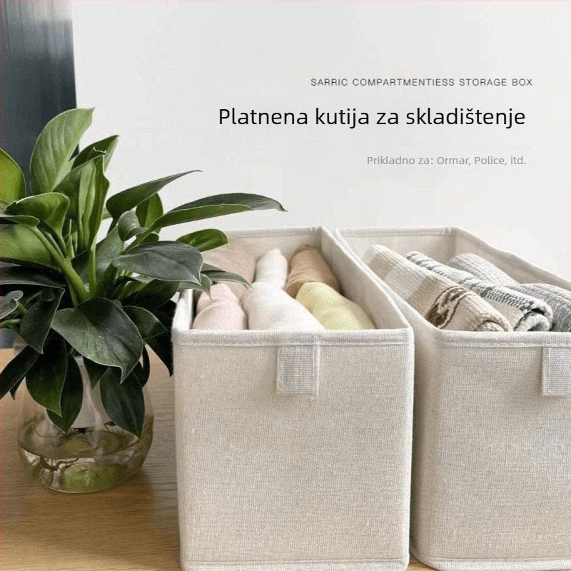 Sklopiva košarica za kućnu upotrebu, pamut-len materijal, 3,3 L, 33×10×10 cm, za čarape i donje rublje