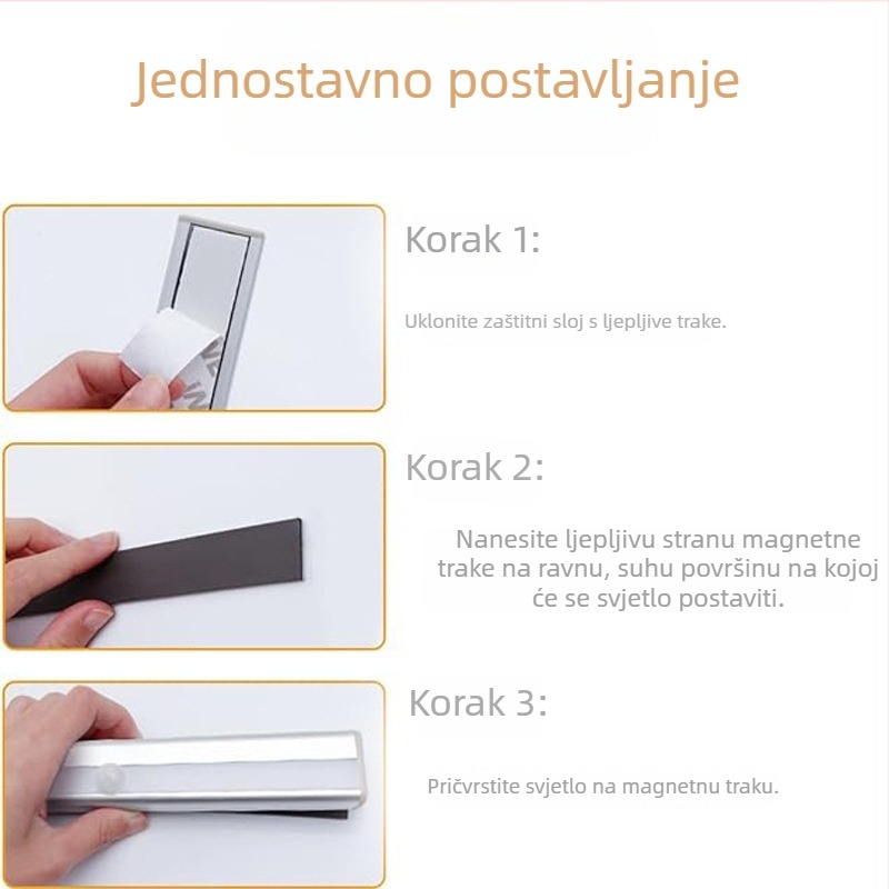 Noćna svjetiljka s detektom pokreta za ormariće i garderobe, magnetska samoljepljiva LED traka