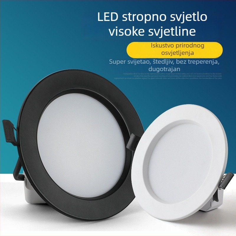 LED ugrađeni downlight za strop, 2,5–4 inča, crno-bijeli odljev, protiv odsjaja i magljenja