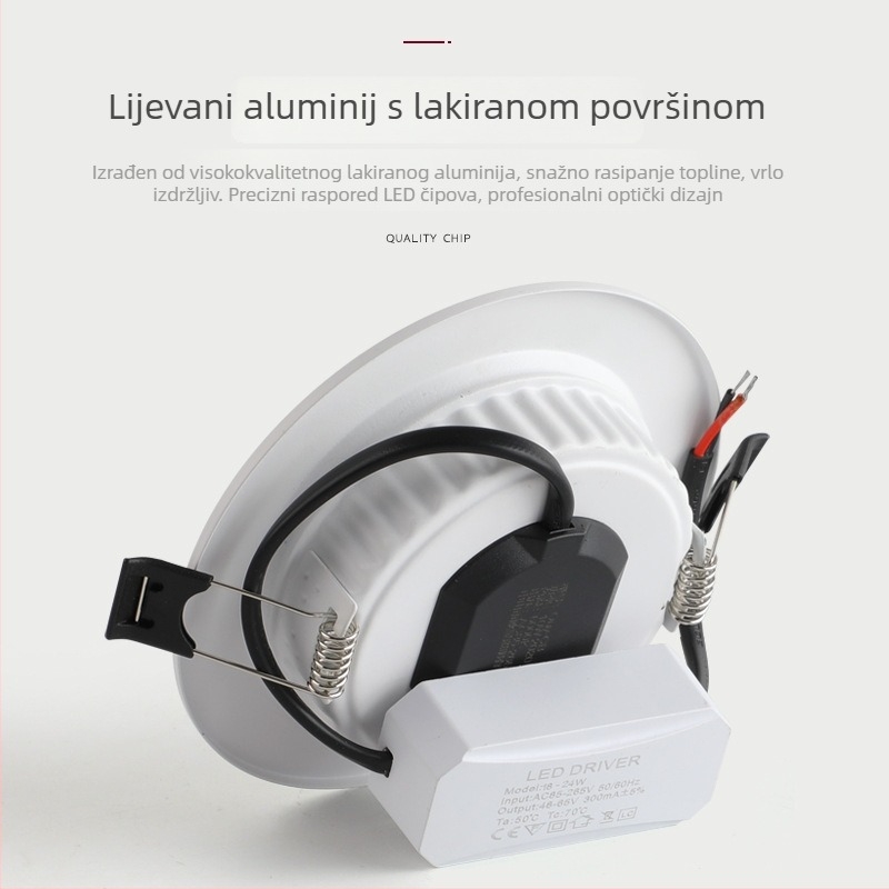 LED ugrađeni downlight za strop, 2,5–4 inča, crno-bijeli odljev, protiv odsjaja i magljenja