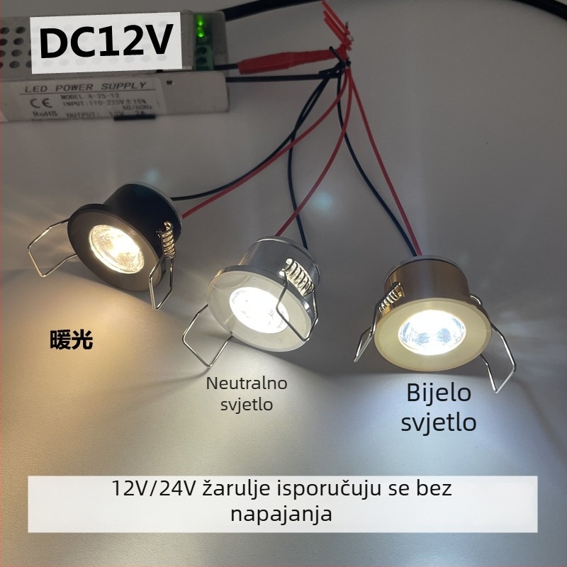 Mini LED spot svjetlo 12V DC, 1W, 28 mm otvor, ugrađeno svjetlo za ormar za vino
