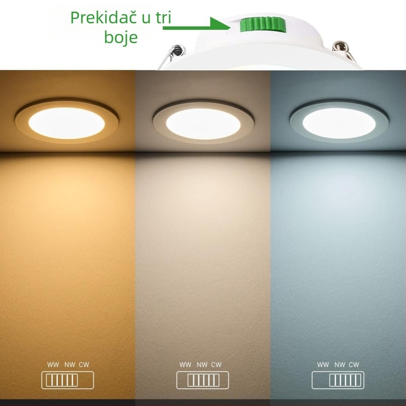 Uogradna LED downlight, 75 mm, 7W, neprekidno promjenjiva svjetlost, topla bijela 3000K