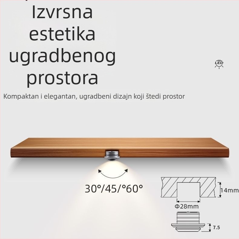 Ugradbeni LED reflektor niskonaponski DC12/24V s prilagodljivim kutovima za hodnike i dnevne sobe