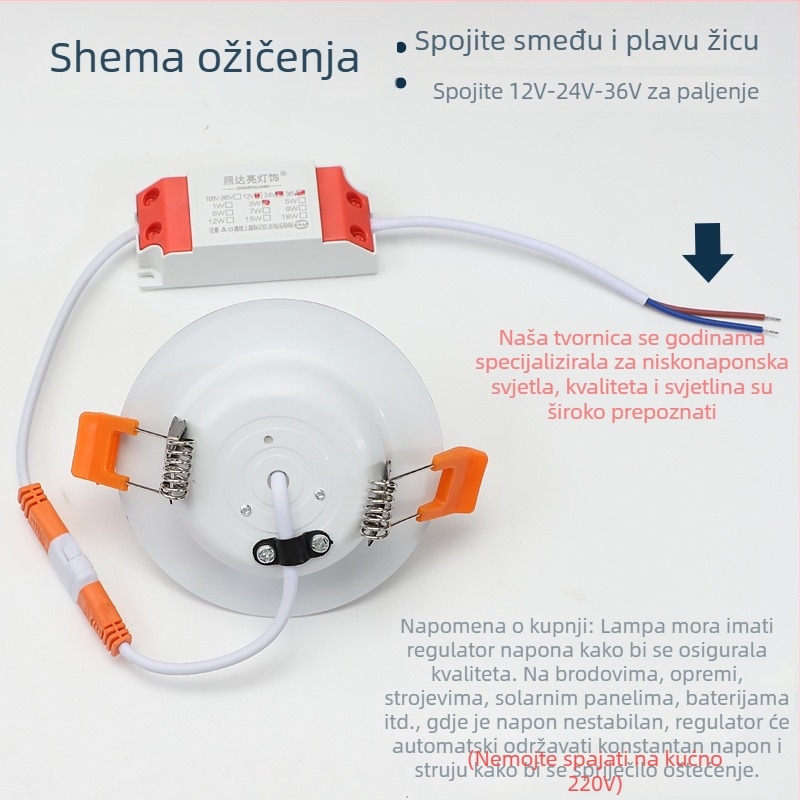 AC/DC 12V-24V integrirani LED downlight, niskonaponski, za marine i kamp-kuće (RV), ugrađeni LED svjetlo u otvor, ultra jarko