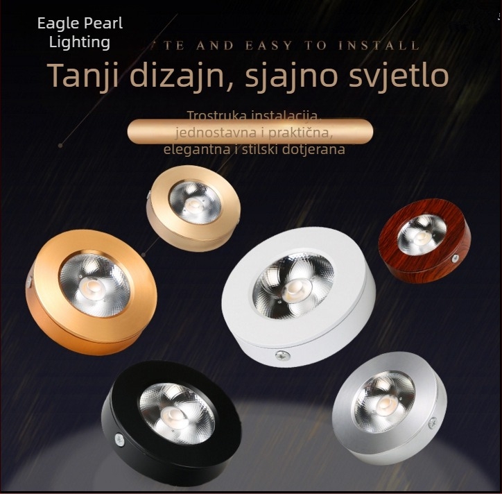 Izuzetno tanak COB LED stropni downlight, površinski montiran, kompaktnih dimenzija, za kućnu i komercijalnu upotrebu