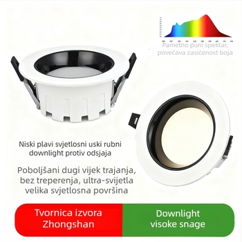 LED downlight s dubokim kupolom, anti-sjaj, visok CRI, ugrađeni stropni svjetlosni