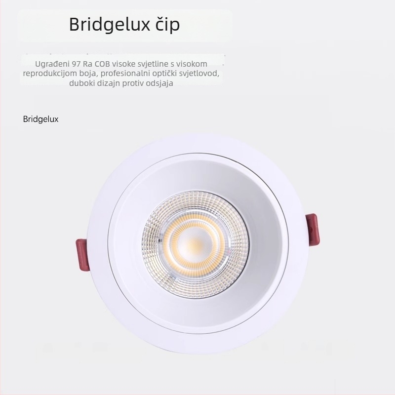 LED downlight za maloprodaju – 4500K anti‑blještanje, bez treperenja, COB, 21–30W, aluminijsko kućište, skrivena montaža, otvor Ø120 mm, ukupna duljina 135 mm, moderan minimalistički dizajn, CRI ≥90