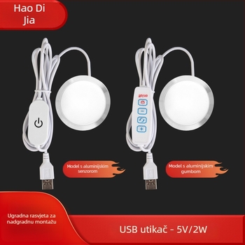 Ultra-tanka USB LED kružna svjetiljka za ormar, 5V, aluminijsko kućište, dimenzije 60×8 mm