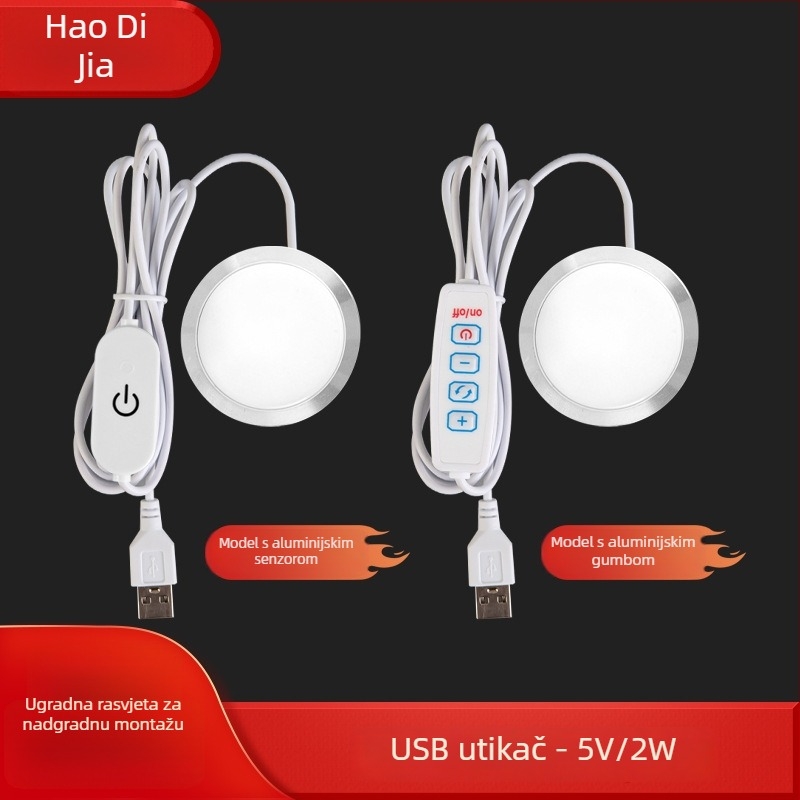 Ultra-tanka USB LED kružna svjetiljka za ormar, 5V, aluminijsko kućište, dimenzije 60×8 mm