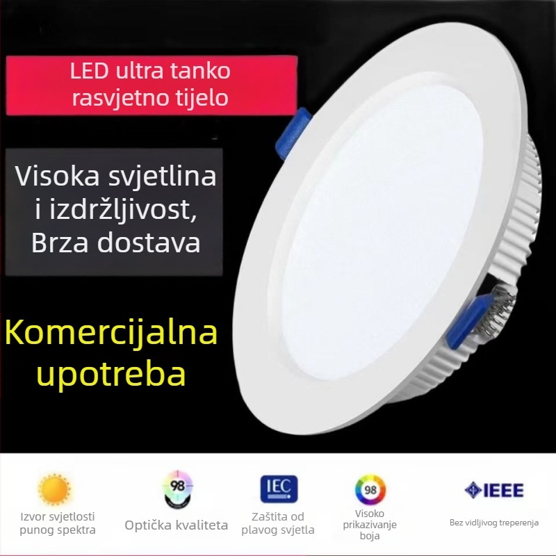 LED ugrađeni downlight, crna, 6000K bijela, aluminijsko kućište, skrivena montaža, energijska ušteda, 11–15W