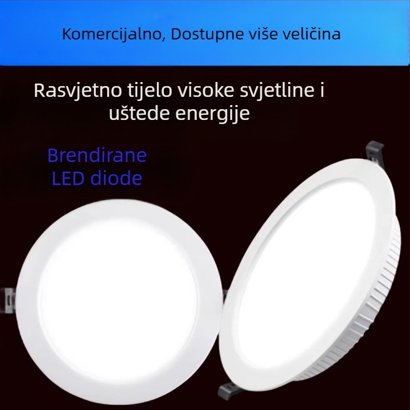 LED ugrađeni downlight, crna, 6000K bijela, aluminijsko kućište, skrivena montaža, energijska ušteda, 11–15W