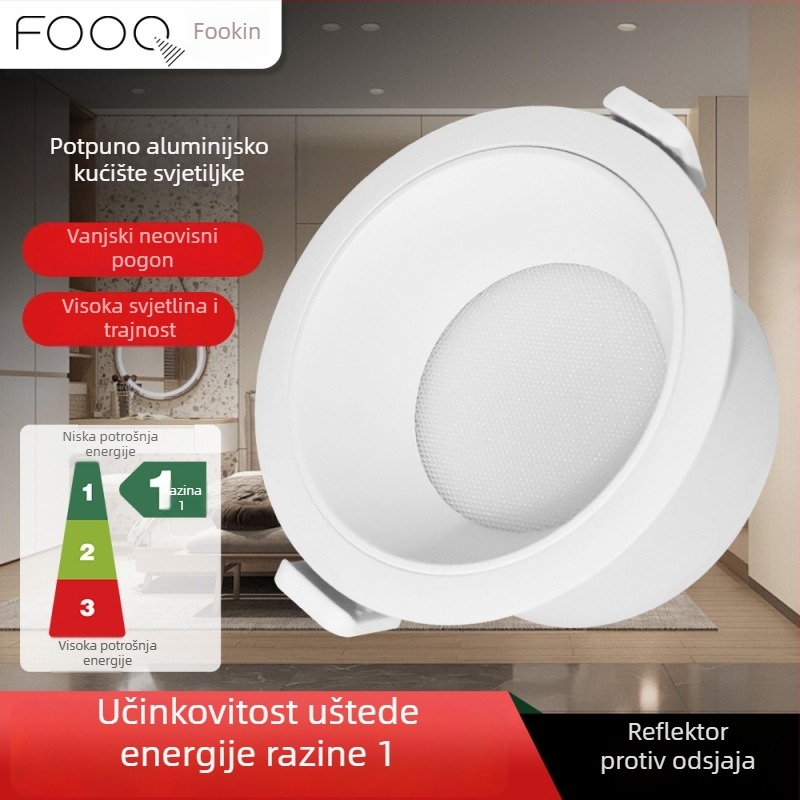 FOOC visokougradni downlight za dnevni boravak i hodnik, anti-glare stropna svjetiljka s uskim rubom, skrivena ugradnja