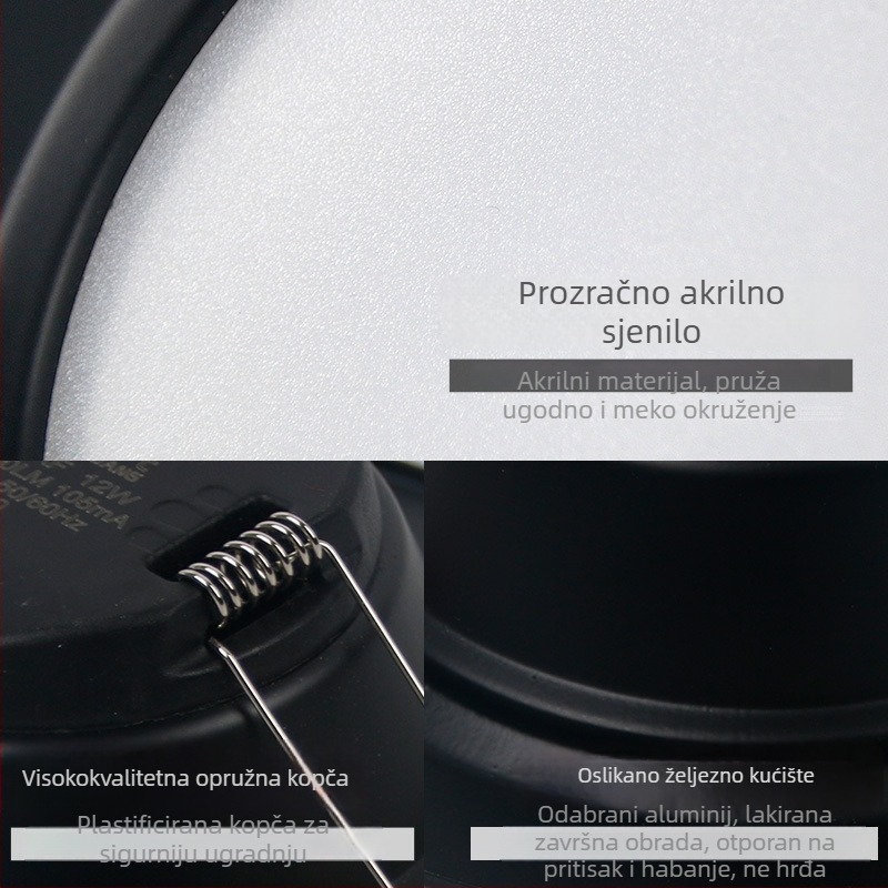 Crno ugrađeno LED stropno downlight, regulacija tri boje temperature, pogodna za dnevni boravak, otvor 7,5–16 cm