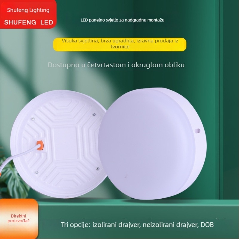 LED panel bez rama, površinski montiran, plafonska svjetiljka, kružna ili kvadratna, 6000K, visoki CRI