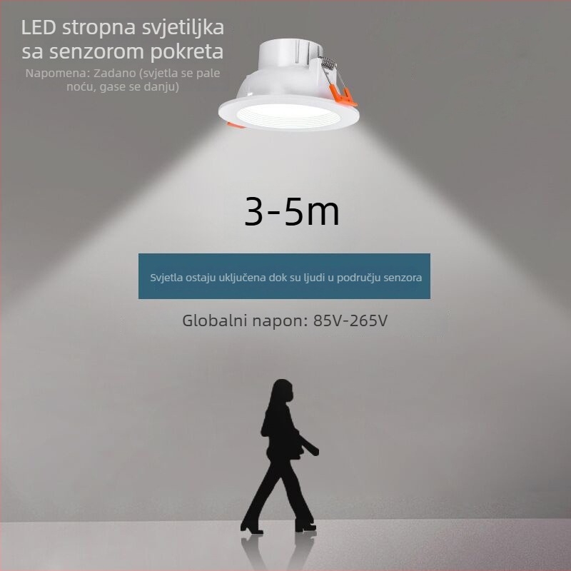 LED downlight s radar senzorom pokreta i zvukovno-svjetlosnim upravljanjem za hodnike i stepenice